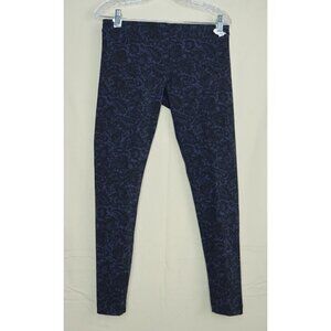 Matty M Leggings Tights Stretch Pull On Navy Blue Paisley Made in USA Medium EUC